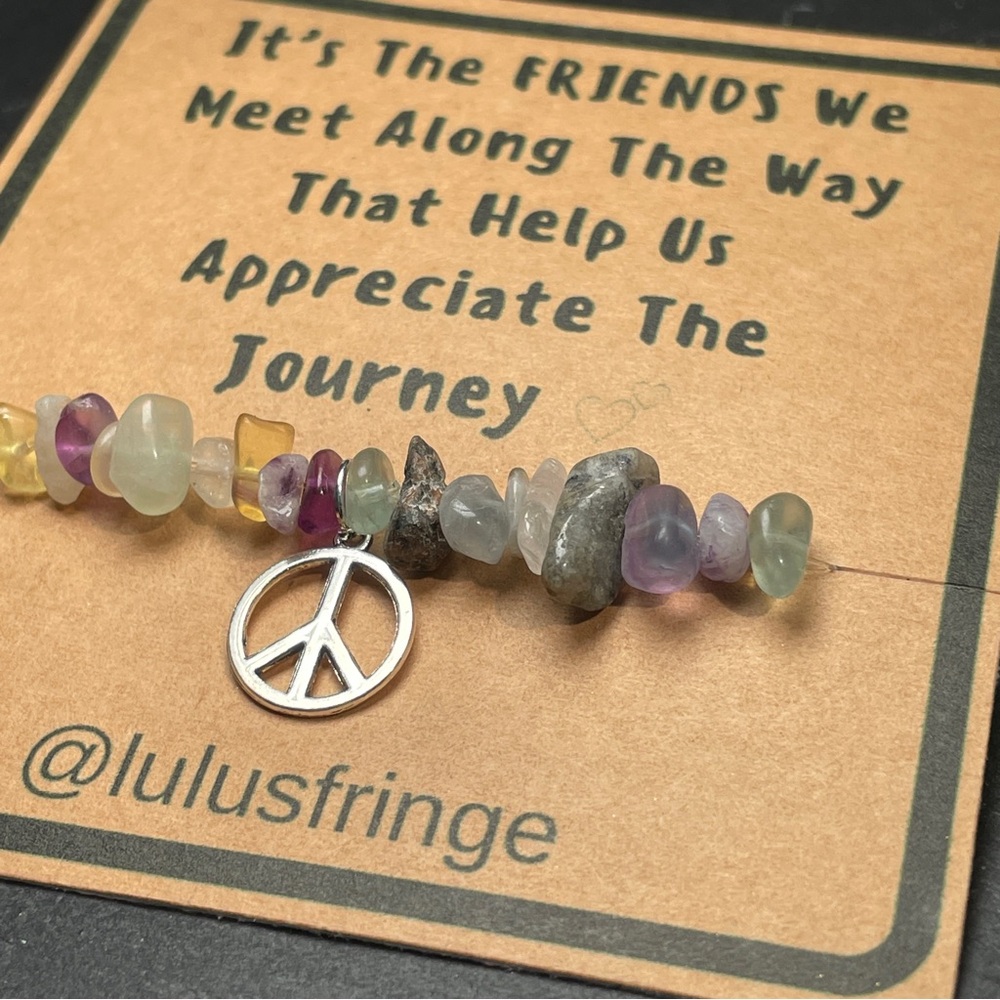 Peace Charm Fluorite Crystal Gemstone Stretch Bracelet